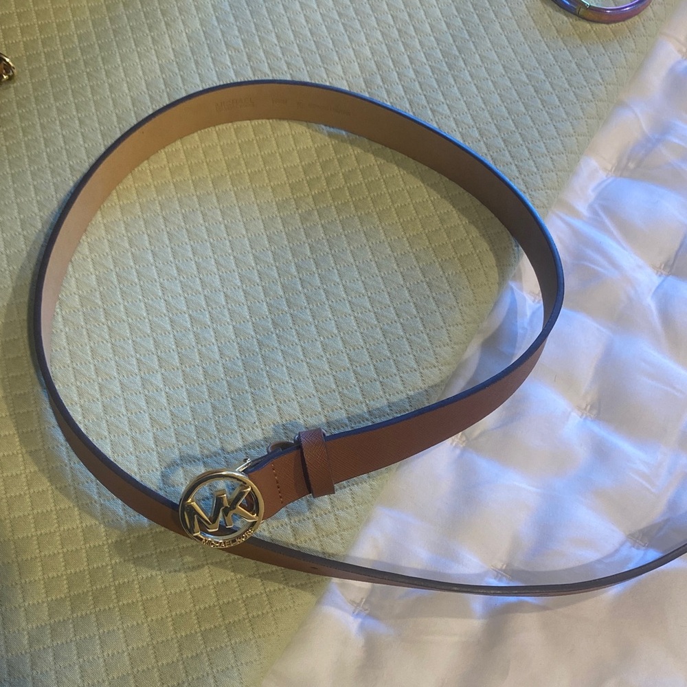Michael Kors Brown Leather Belt with Gold Buckle